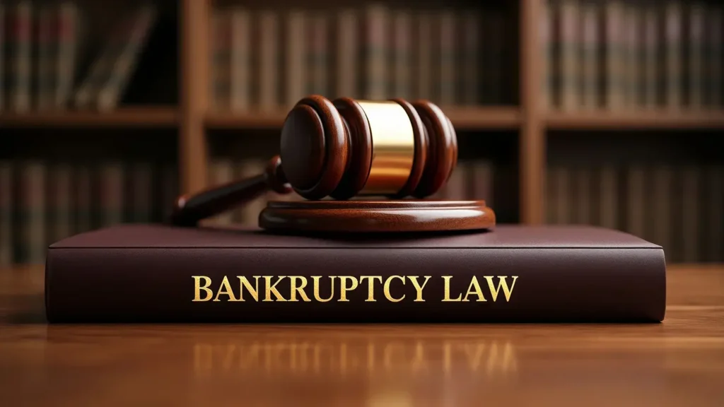 Judges gavel on bankruptcy law book